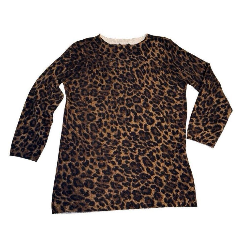 Talbots Sweater Size S Pure Cashmere Leopard Print 3/4 Sleeve Womens